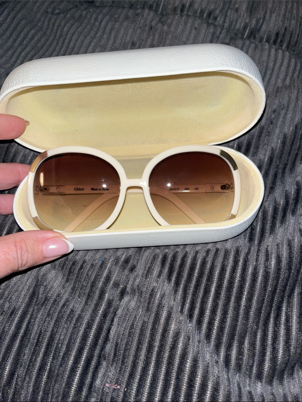 Chloe Cream Round Sunglasses with Gradient Brown Lenses - Picture 12 of 12